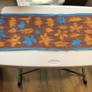 UENA Brown and Blue Leaf Scarf or Waist tie 13 inches wide 43 inches long